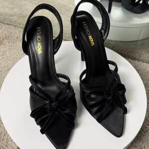 🖤 Velvet Sling Back Open Toe Pumps 7
